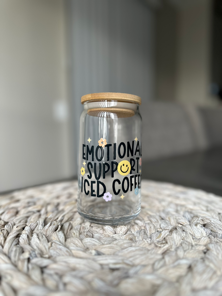 Emotional Support Iced Coffee Glass Cup – GoldenHourDesigns